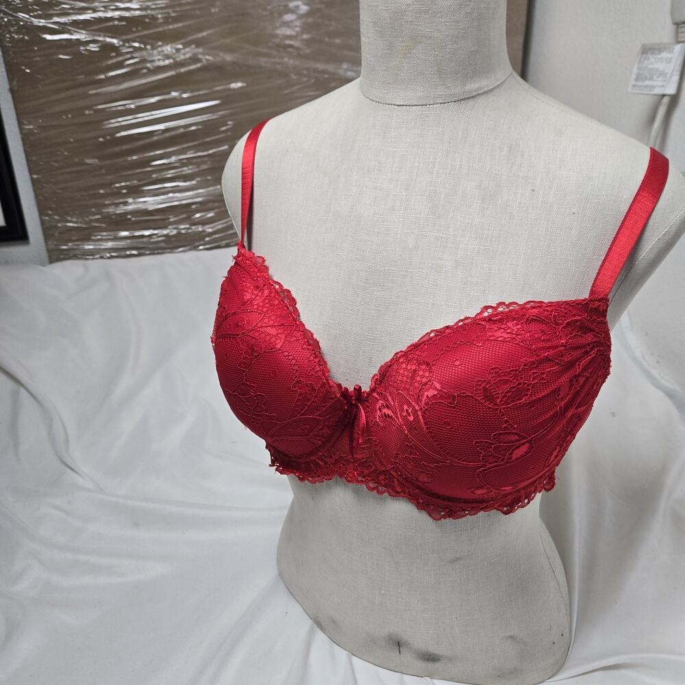 Sexy Push Up Bra 40C Red Lace Cup Underwire Adjustable Strap